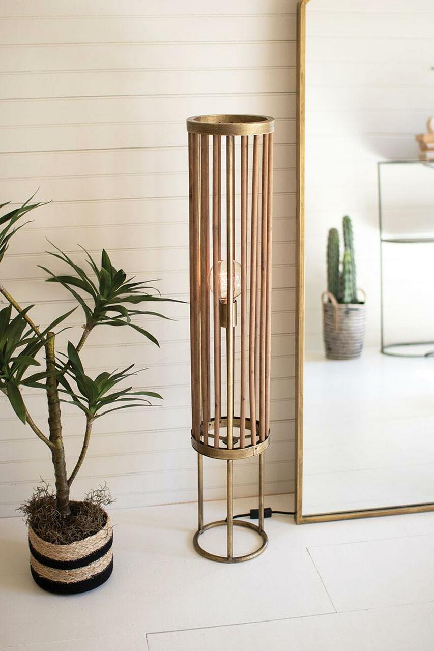 Round Brass And Wood Cylinder Table Lamp CLL2581