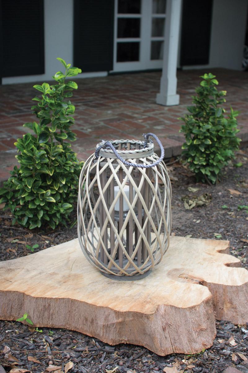 Grey Willow Lantern With Glass - Small