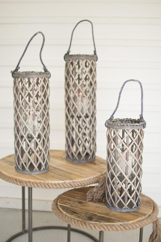 Willow Lanterns With Glass - Grey - Set Of Three