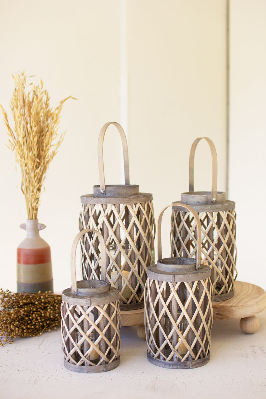 Grey Willow Cylinder Lanterns Set of Four