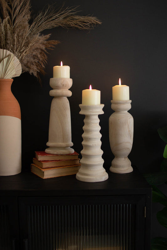 Set of 3 Turned Wooden Candle Holders