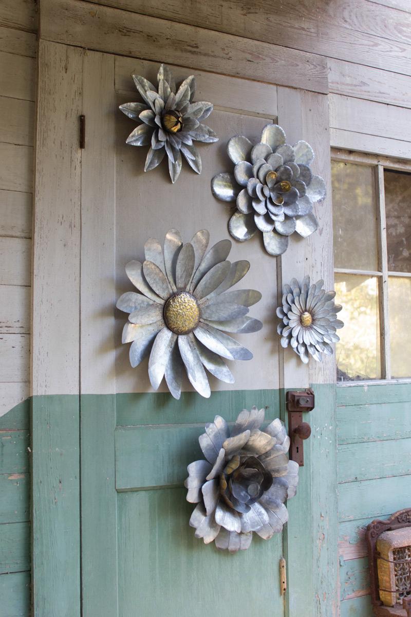 Galvanized Metal Wall Flowers Set Of Five