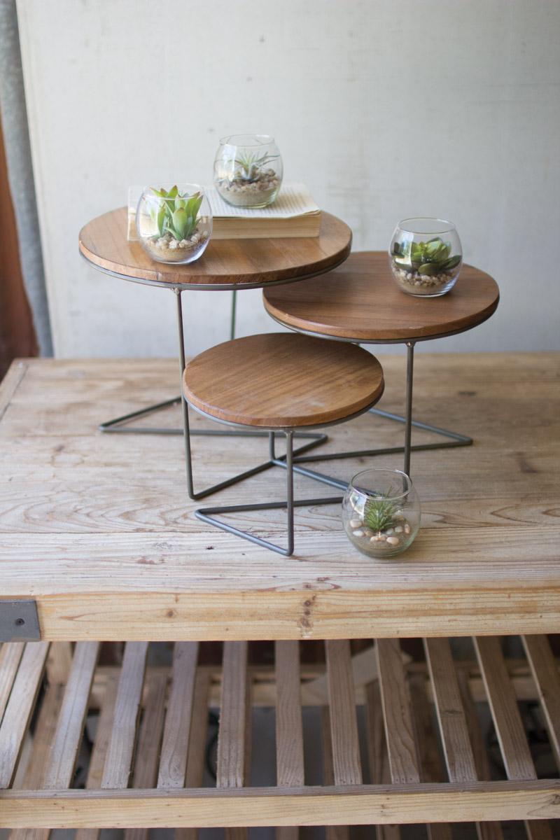 Round Wire Display Risers With Wood Tops - Set Of Three