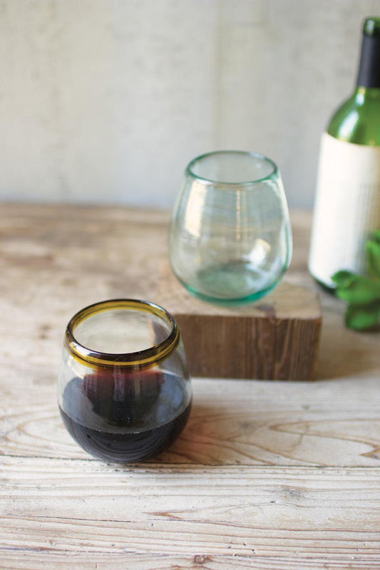 Stemless Wine Glass with Amber Rim Set of 6