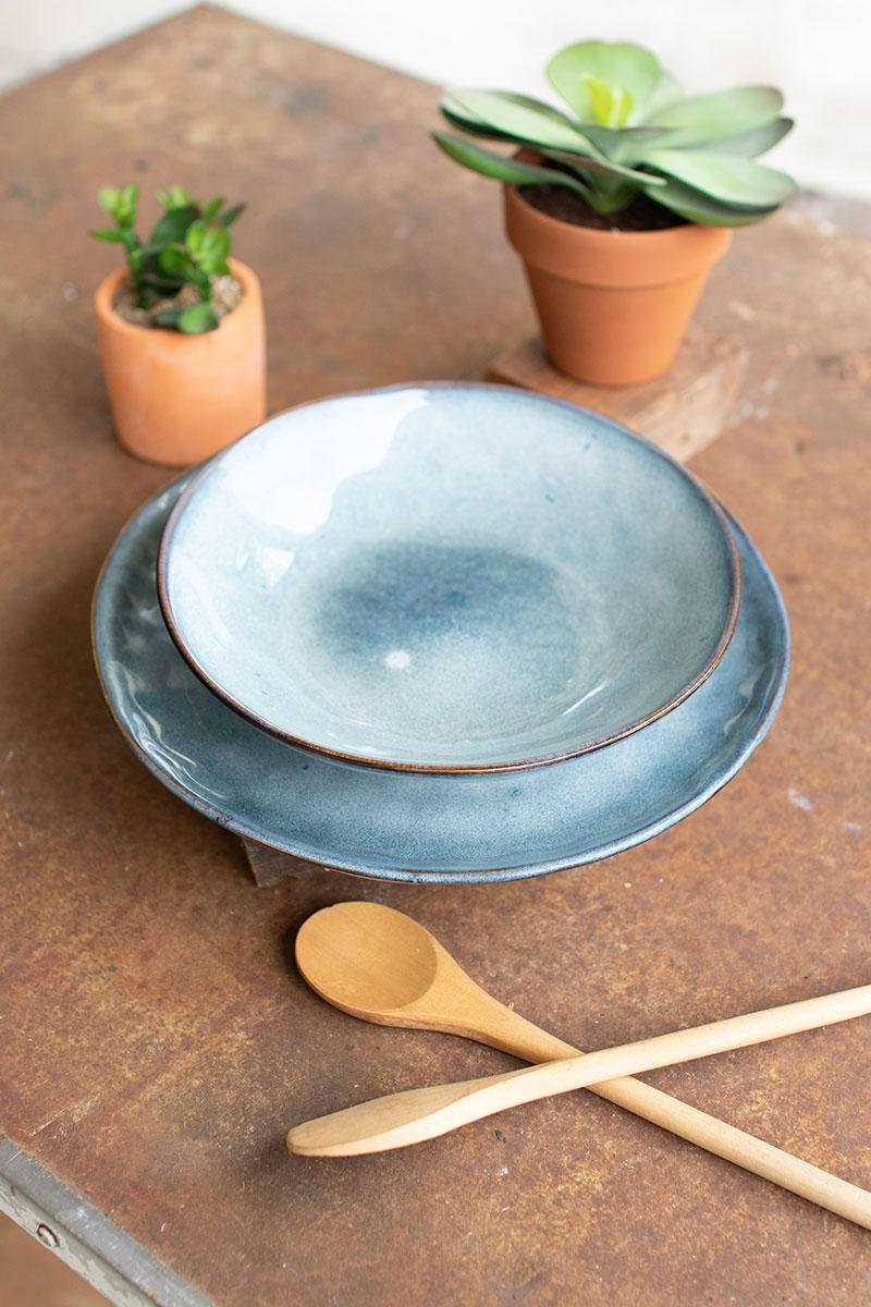 Ceramic Dinner Plates and Bowls - Blue