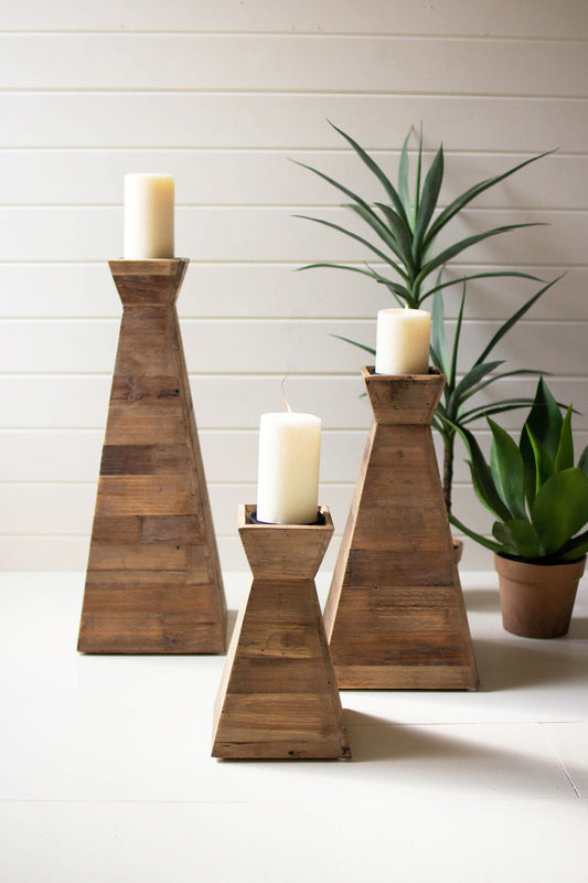 Set of 3 Recycled Wood Candle Towers