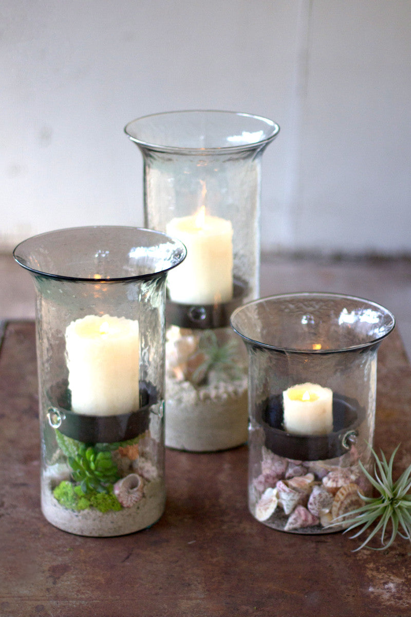 Original Glass Candle Cylinder W Rustic Insert - Large