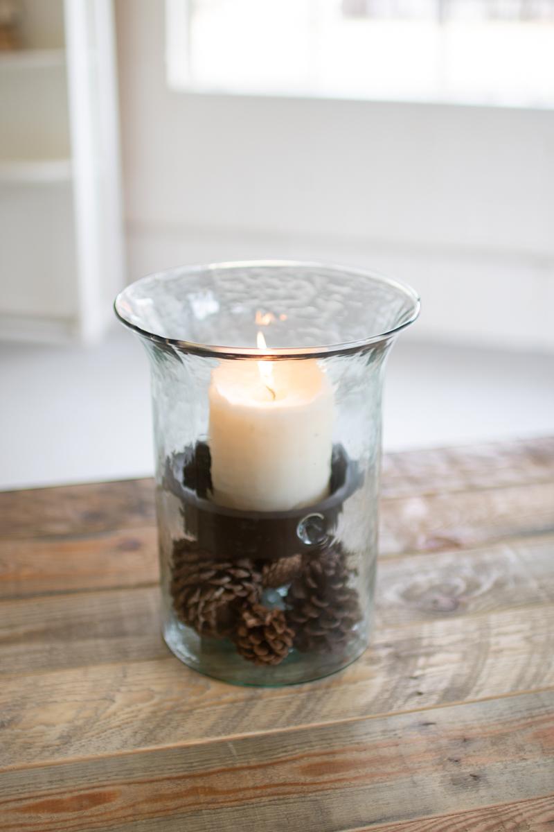 Original Glass Candle Cylinder W Rustic Insert - Small