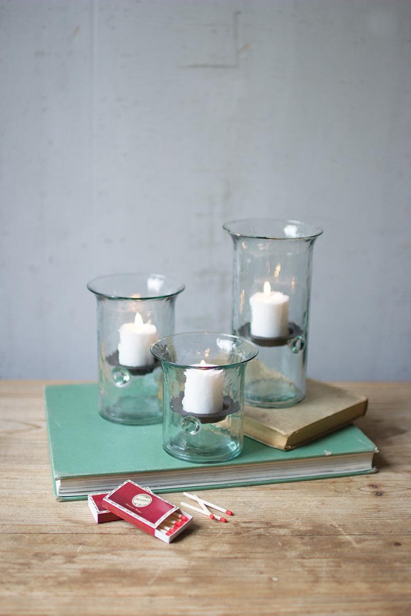 Recycled Glass Votive Cylinders - Set Of Three