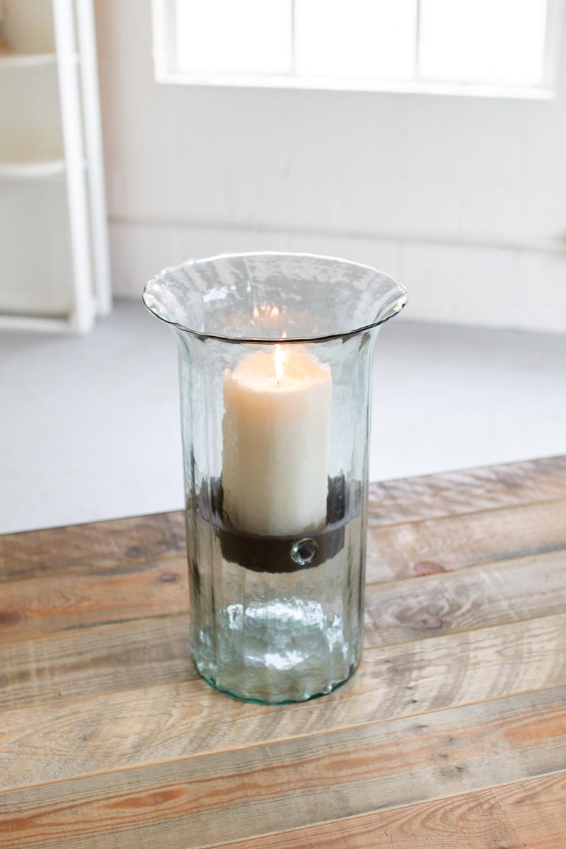 Ribbed Glass Candle Cylinder W Rustic Insert - Medium