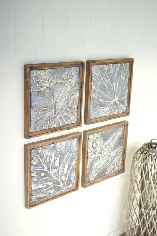 Framed Tropical Pressed Metal Tiles Set of 4