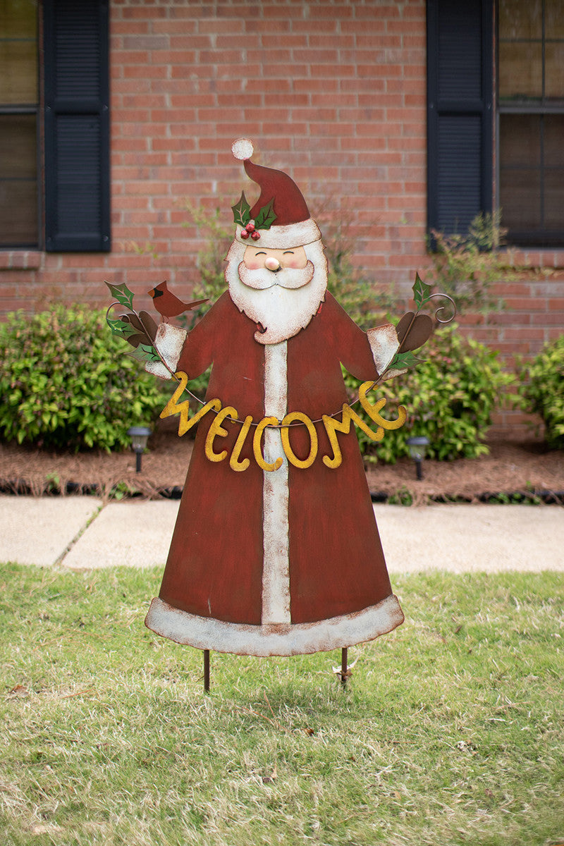 Painted Metal Welcome Santa Yard Art