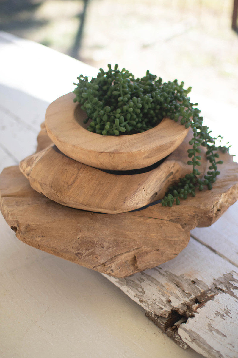 Set of 3 Rustic Teak Bowls