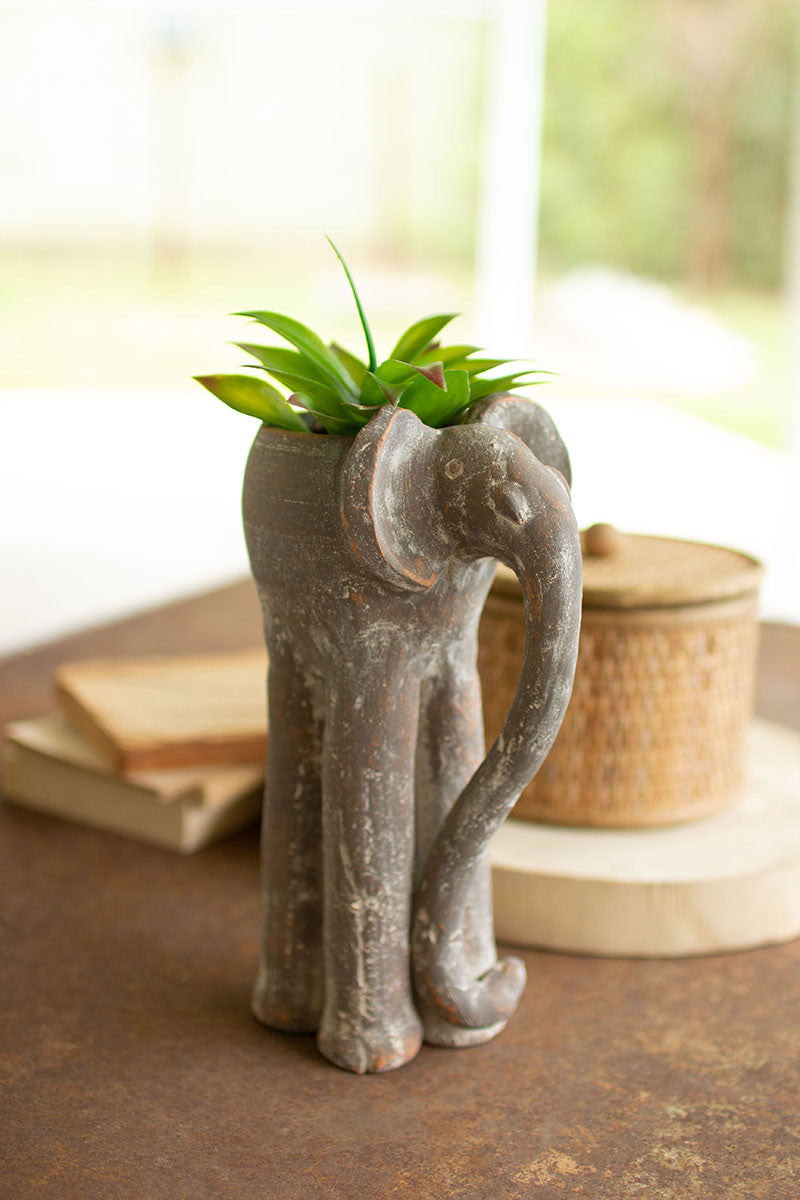 Tall Clay Elephant Planter Set of 2