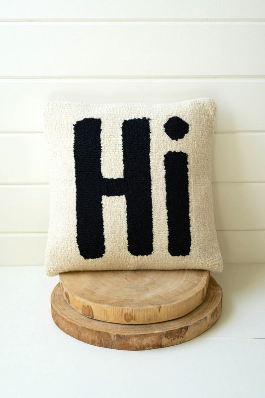 Hi Hand-Hooked Pillow