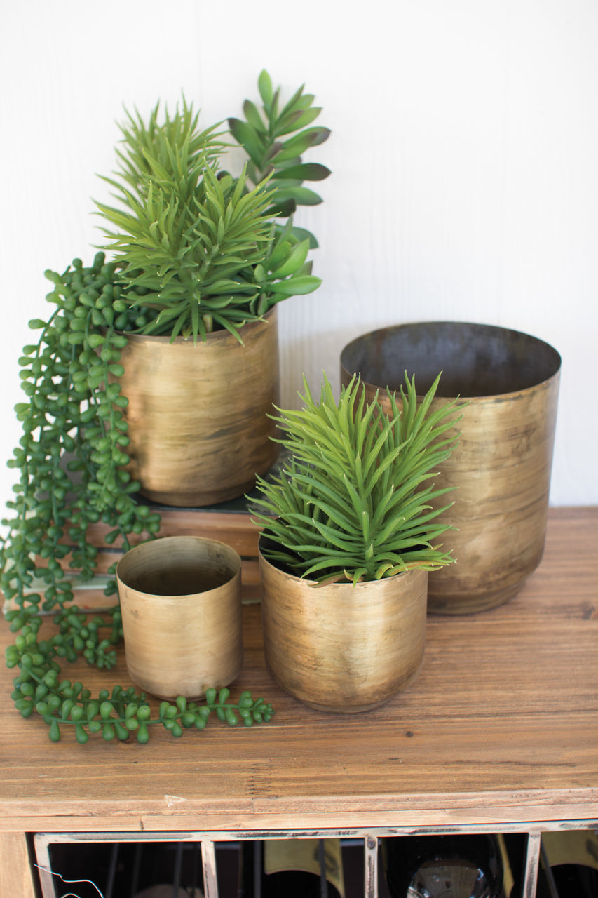 Metal Flower Pots - Aged Brass Finish -Set of Four