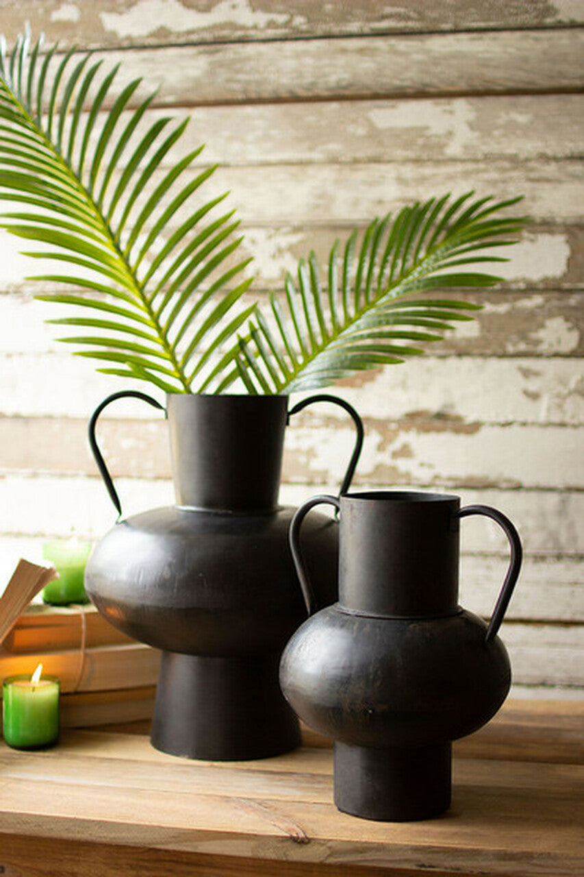 Urns with Handles - Waxed Black - Set of Two Metal