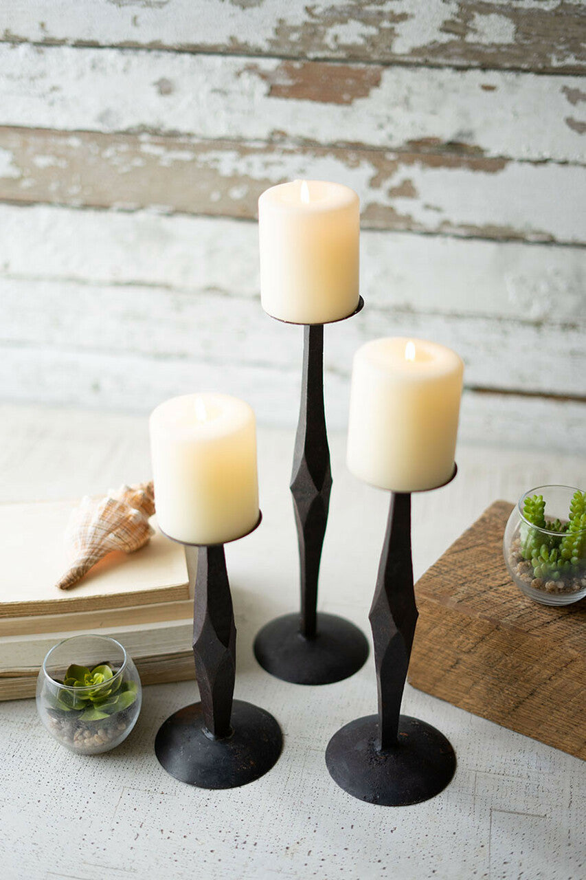 Hand Forged Iron Candle Stands - Set of Three
