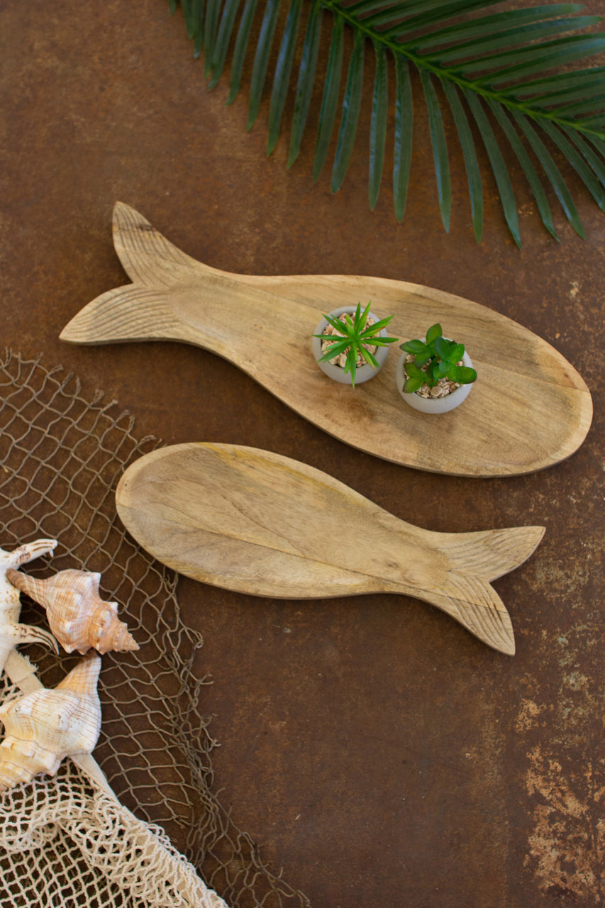 Carved Wooden Fish Platters - Set of Two