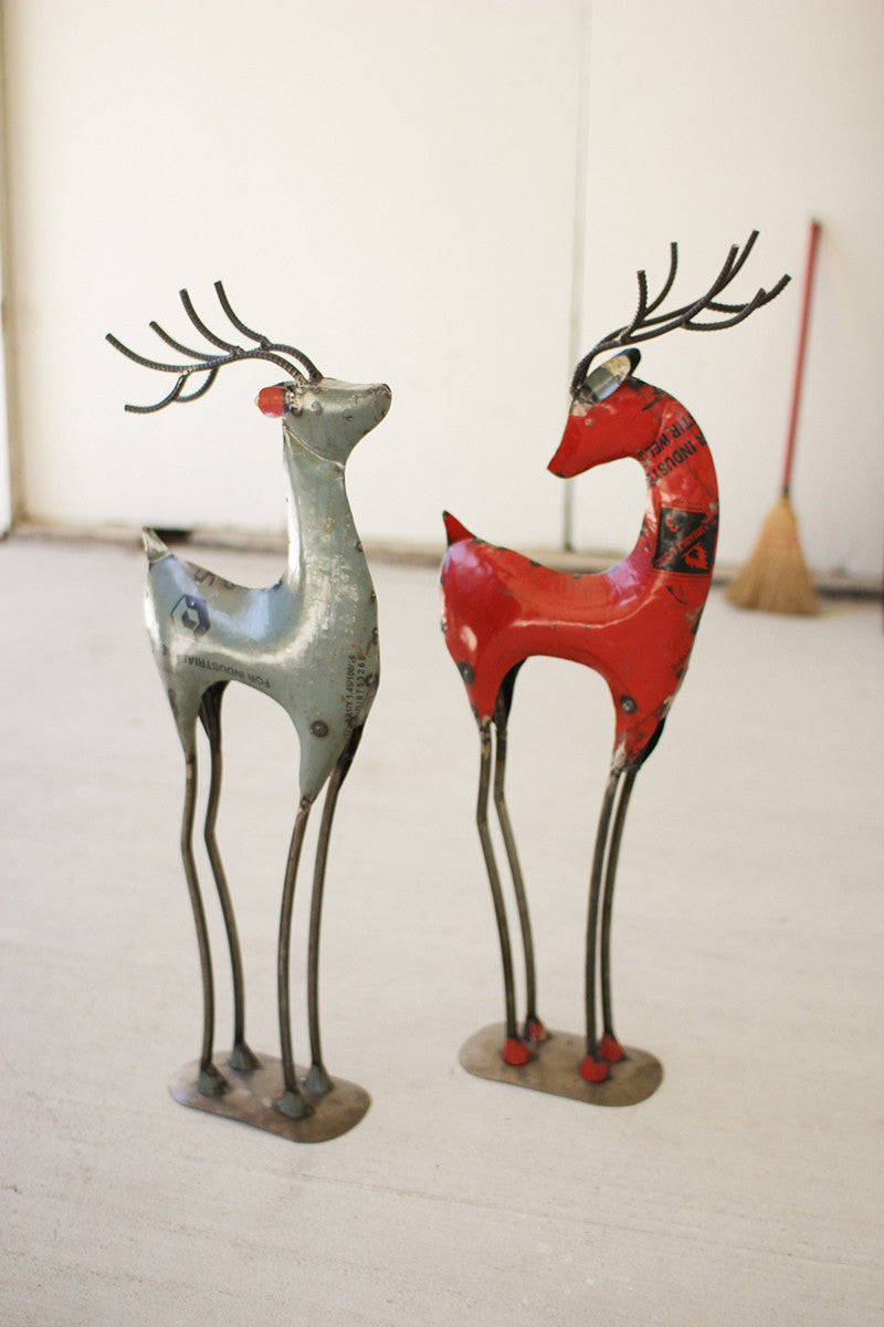 Multicolor Recycled Iron Deer, Set of 2