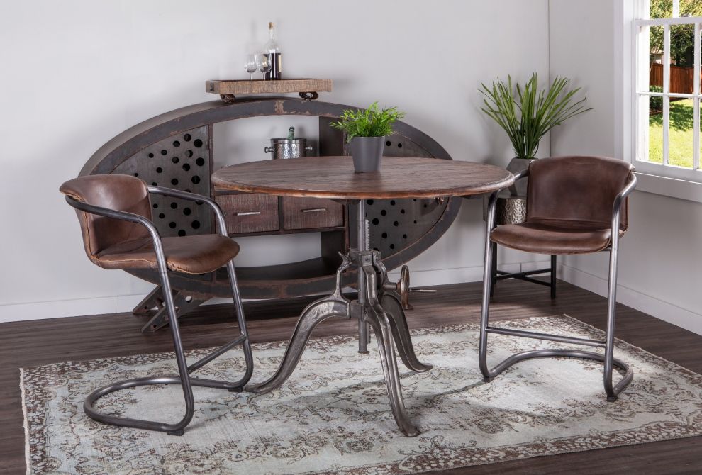 Industrial Loft 48" Adjustable Round Dining Table Weathered Gray